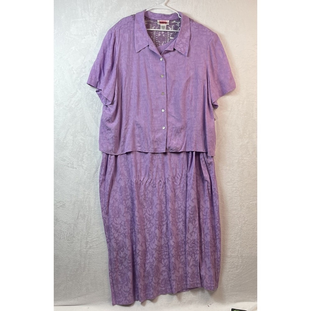 Chadwicks Womens Plus 26W Dress 2 Piece Lavender Crochet Embroidered
